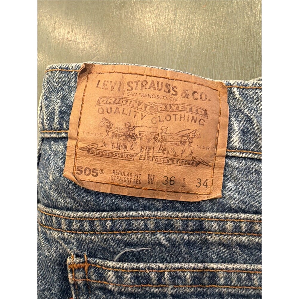 Men's Vintage Levi's 505 Orange Tab Jeans Size 36x34 Straight Leg Blue Denim - Picture 8 of 10